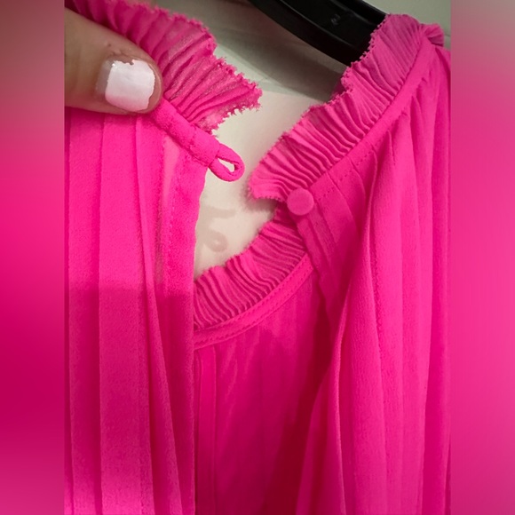 SELF PORTRAIT CHIFFON MIDI RUFFLE PLEADED PINK DRESS 12 - Picture 5 of 11